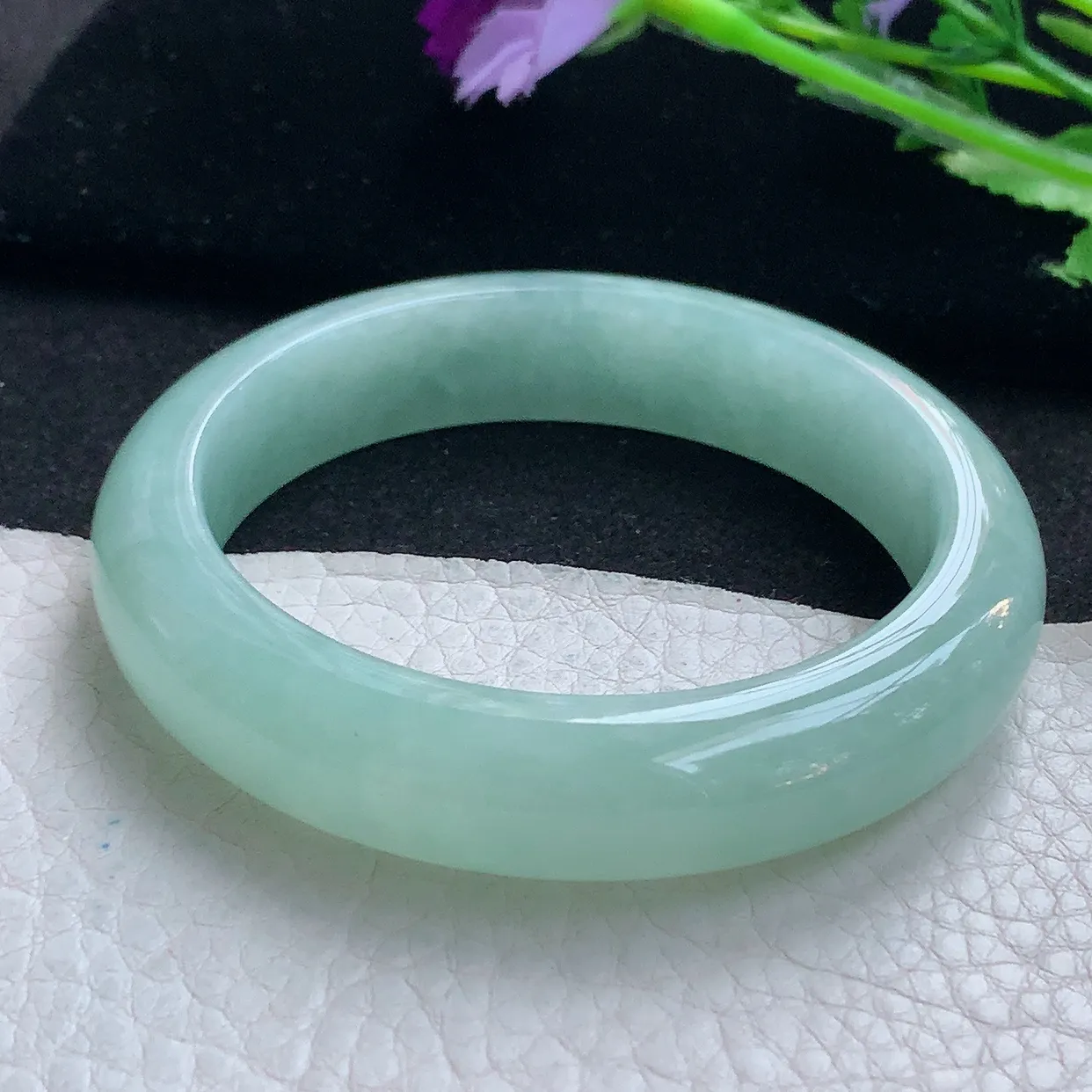 hy自然光57.5*12.5*8.5平安镯 缅甸翡翠A货玉手镯冰绿胶感 宽边玉手环