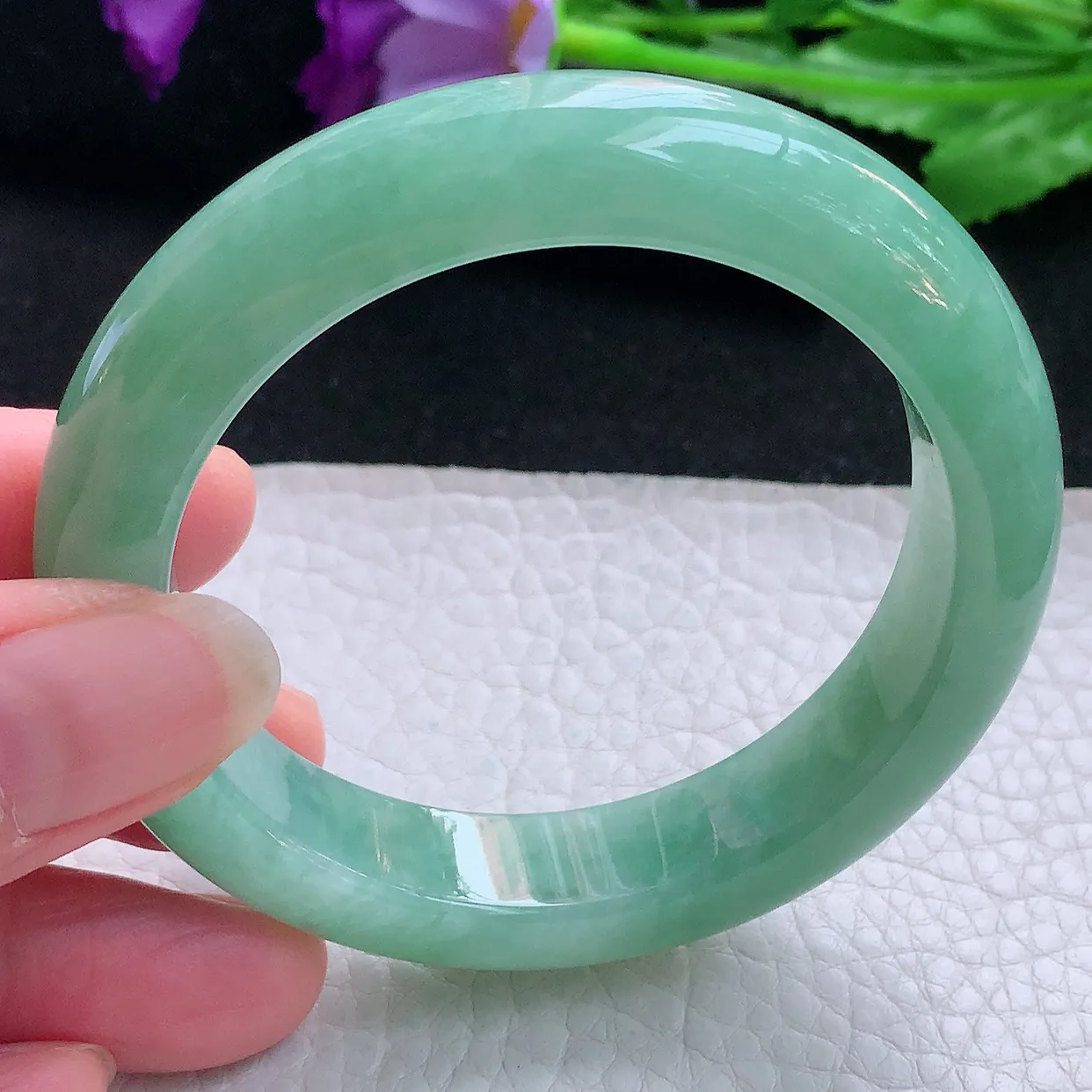 nr自然光54*12.5*9平安镯 缅甸翡翠A货玉手镯满绿水润宽边玉手环