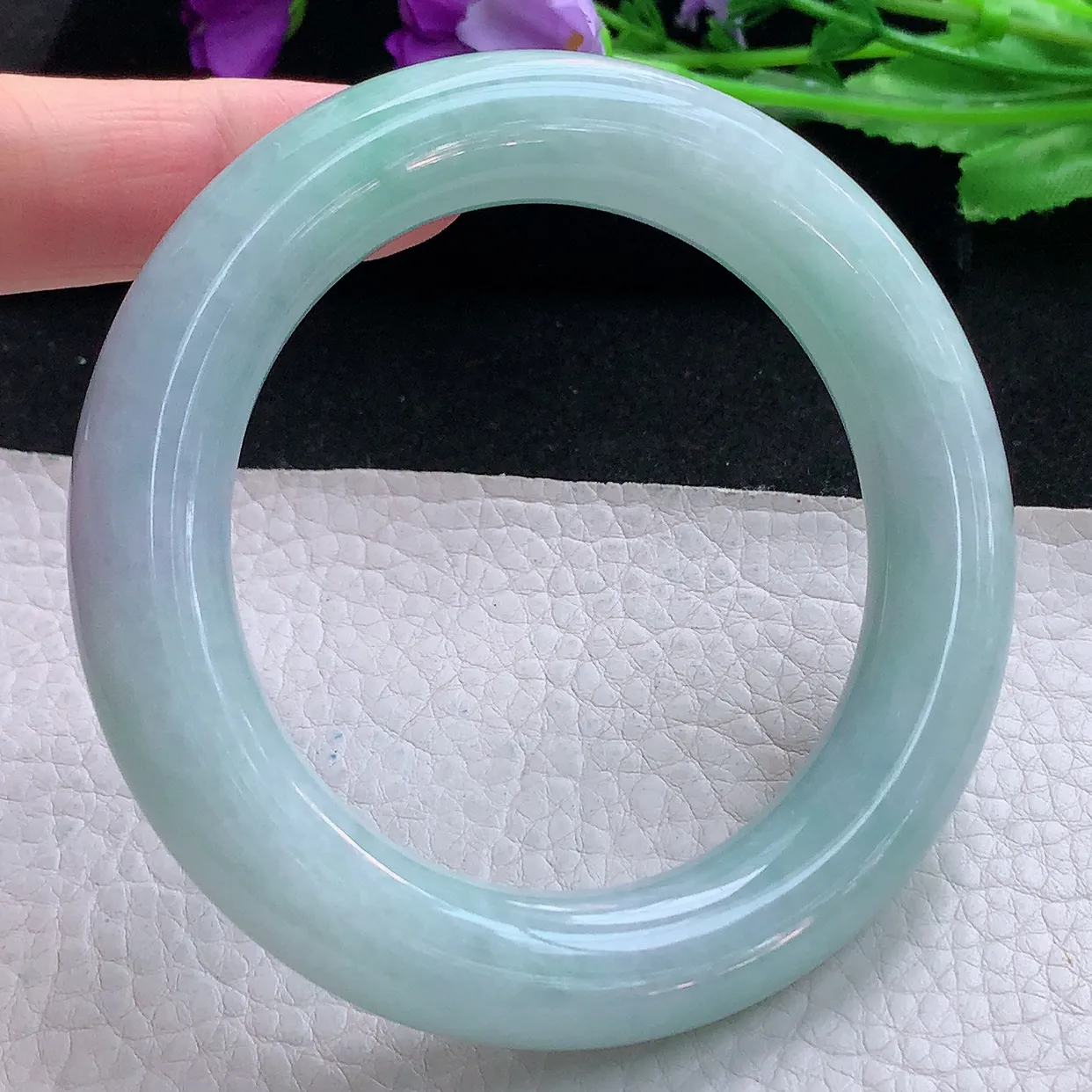 z自然光58*12.5*12.6胖圆镯 缅甸翡翠A货玉手镯春带彩大气圆条美人镯