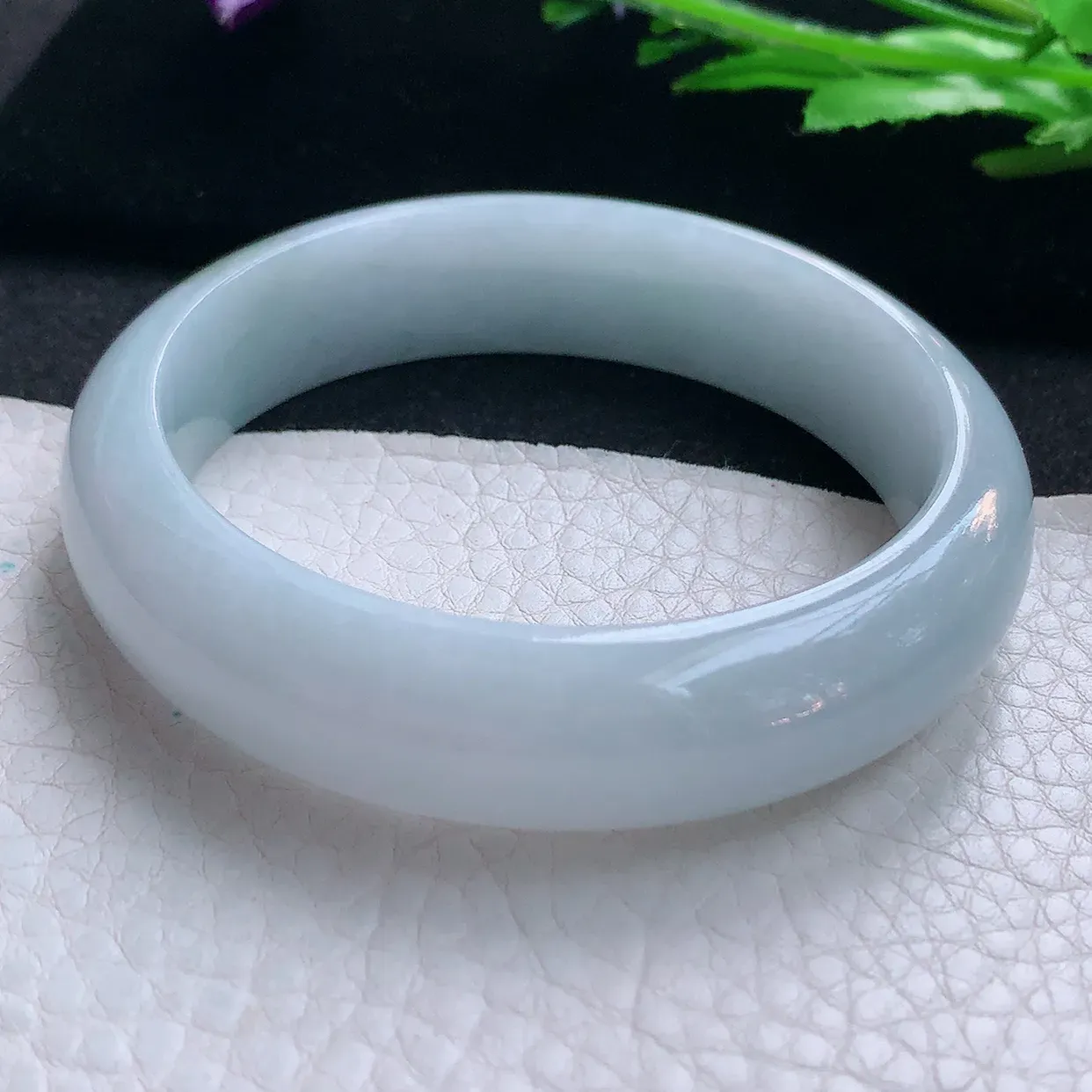 ll自然光56.5*14.8*8.2平安镯 缅甸翡翠A货玉手镯飘花清秀宽边玉手环