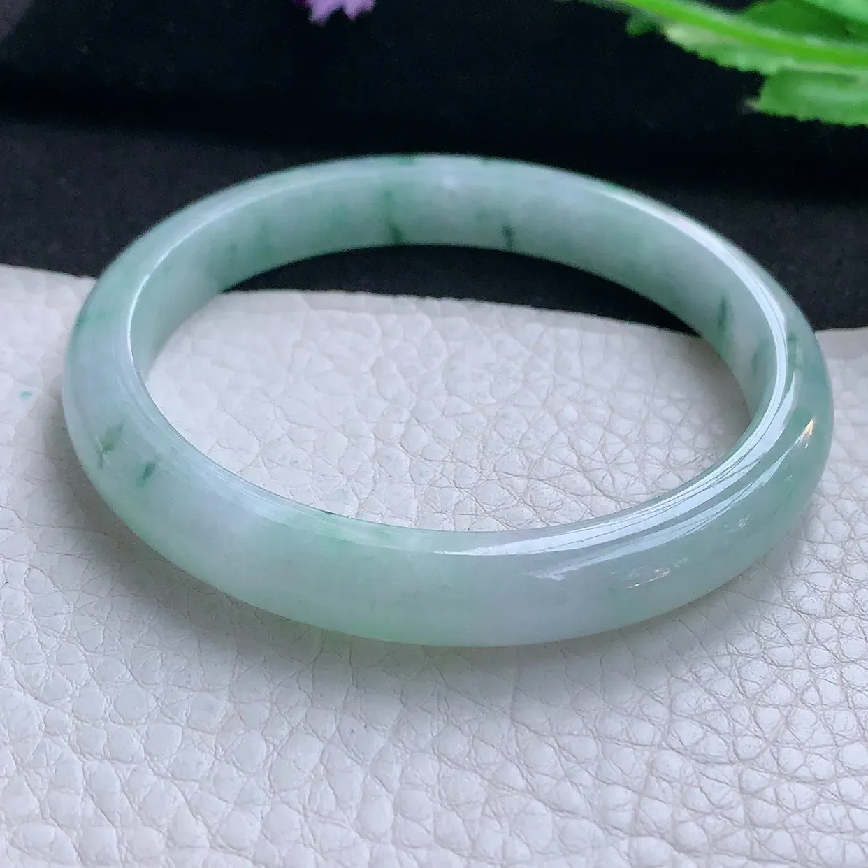 ee大圈口60*9.6*7平安镯 缅甸翡翠A货玉手镯冰飘花秀气宽边玉手环