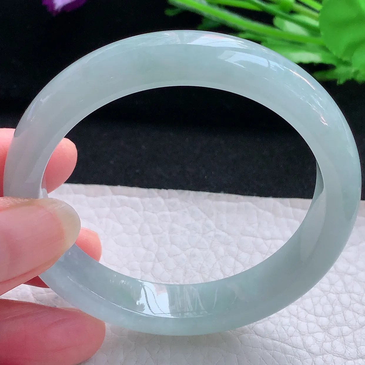 nr自然光55*12*7.8平安镯 缅甸翡翠A货玉手镯冰蓝宽边玉手环