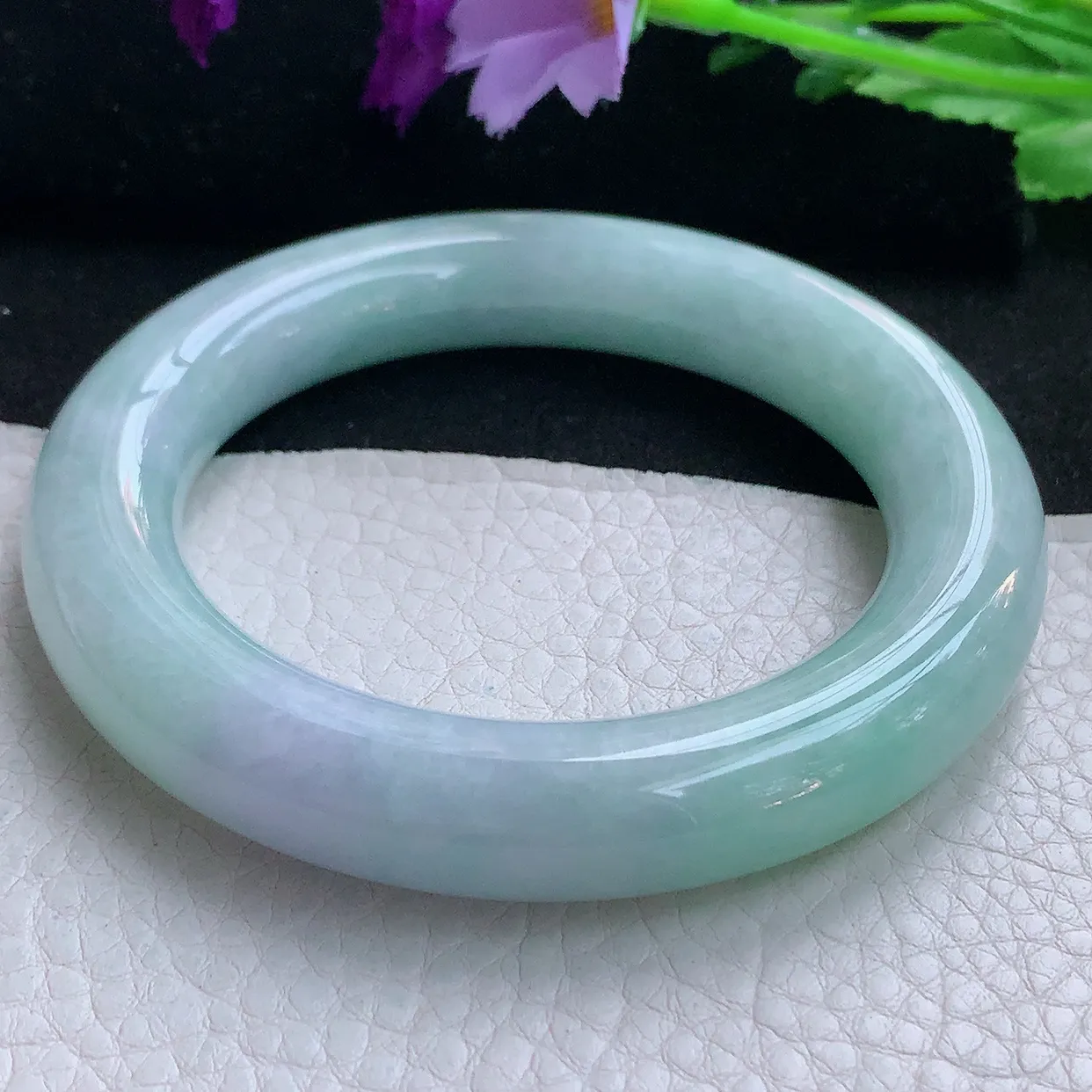 z自然光58*12.5*12.6胖圆镯 缅甸翡翠A货玉手镯春带彩大气圆条美人镯