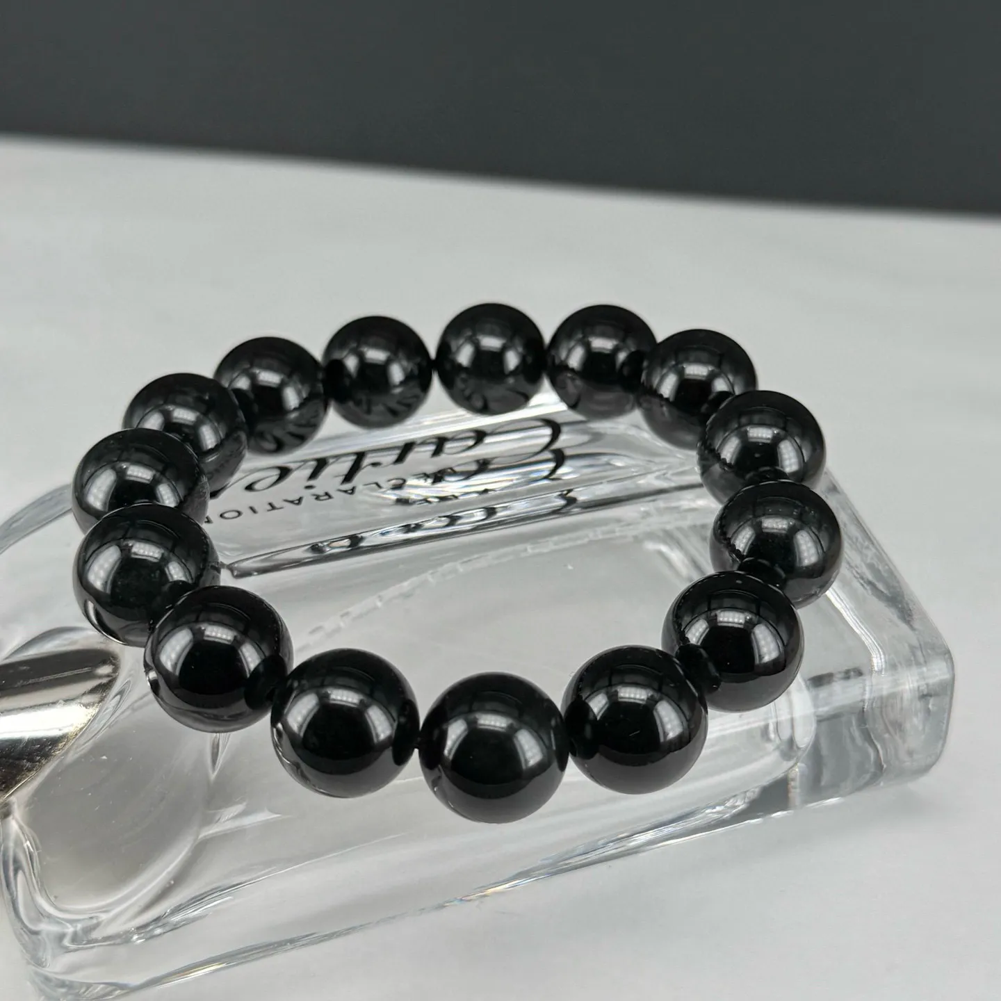 精品墨翠珠子手串 种好色正 黑度极好 打灯通透 油性十足 尺寸13