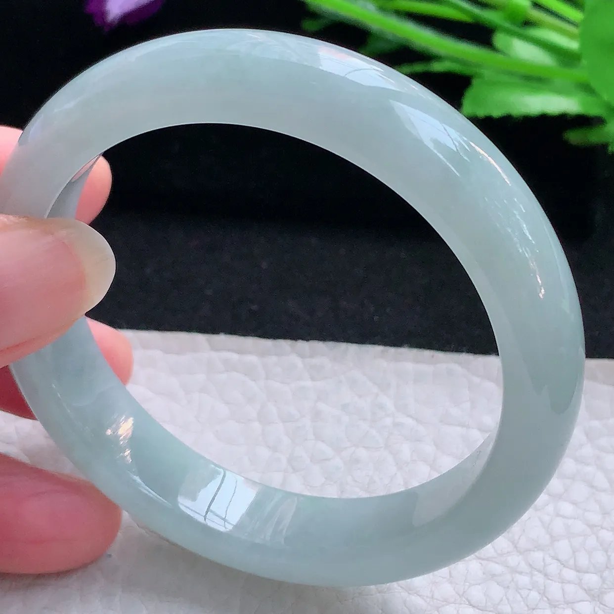 nr自然光55*12*7.8平安镯 缅甸翡翠A货玉手镯冰蓝宽边玉手环