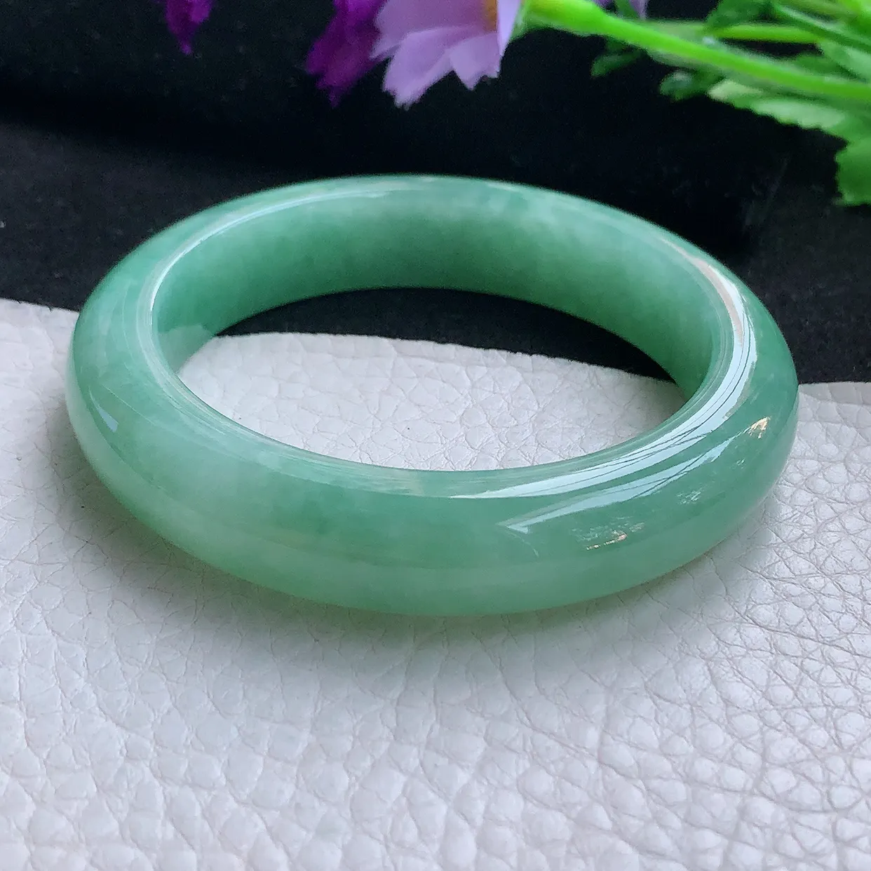 nr自然光54*12.5*9平安镯 缅甸翡翠A货玉手镯满绿水润宽边玉手环