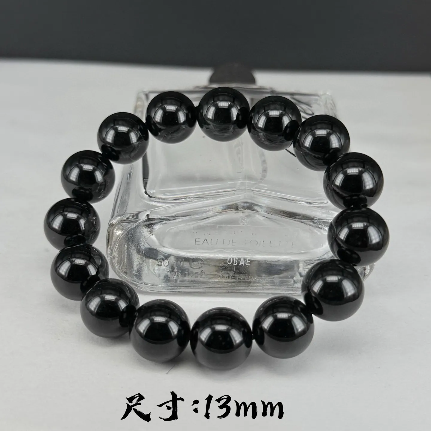 精品墨翠珠子手串 种好色正 黑度极好 打灯通透 油性十足 尺寸13