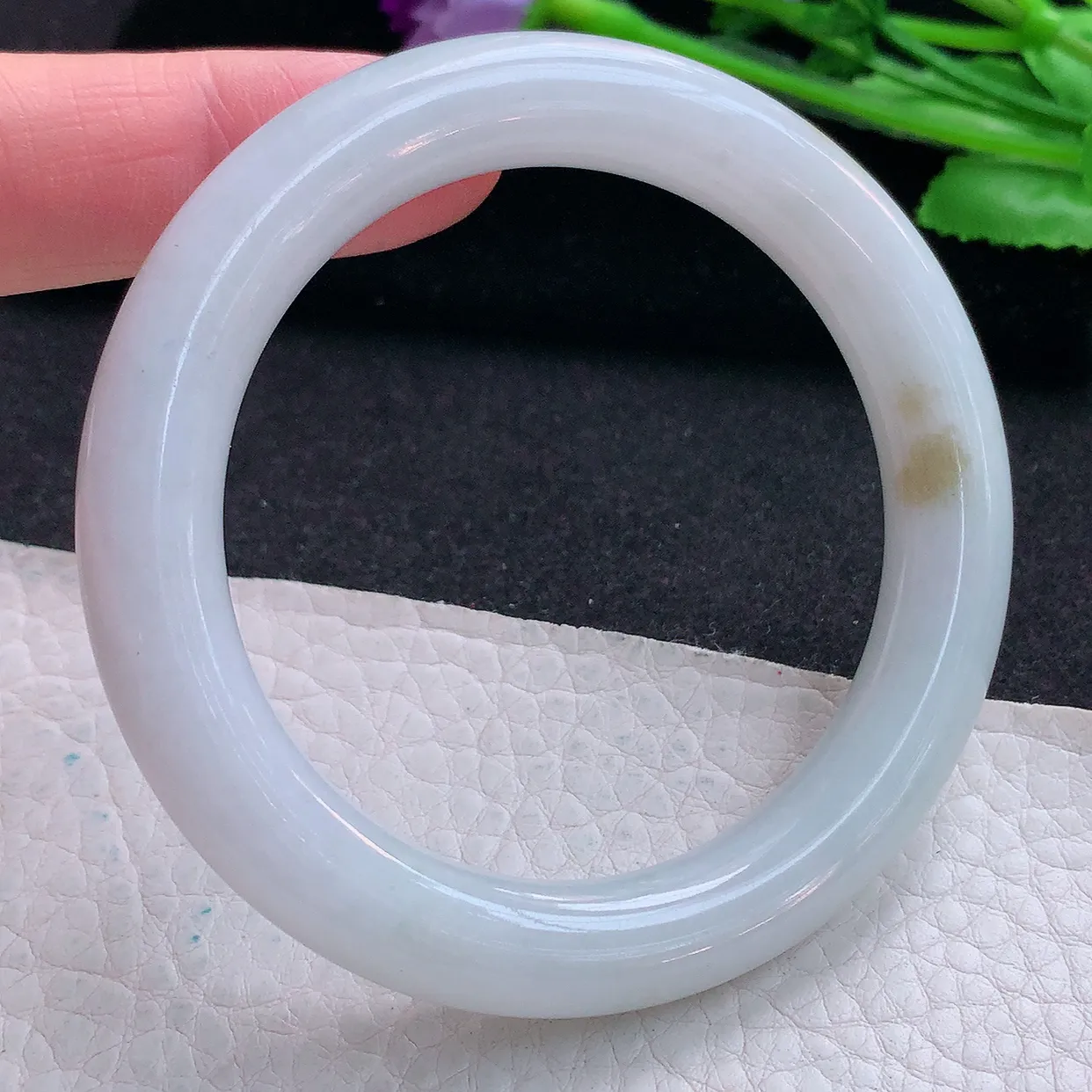 ll自然光53*10*9.8美人镯 缅甸翡翠A货玉手镯飘花水润圆条玉手环 叮当镯