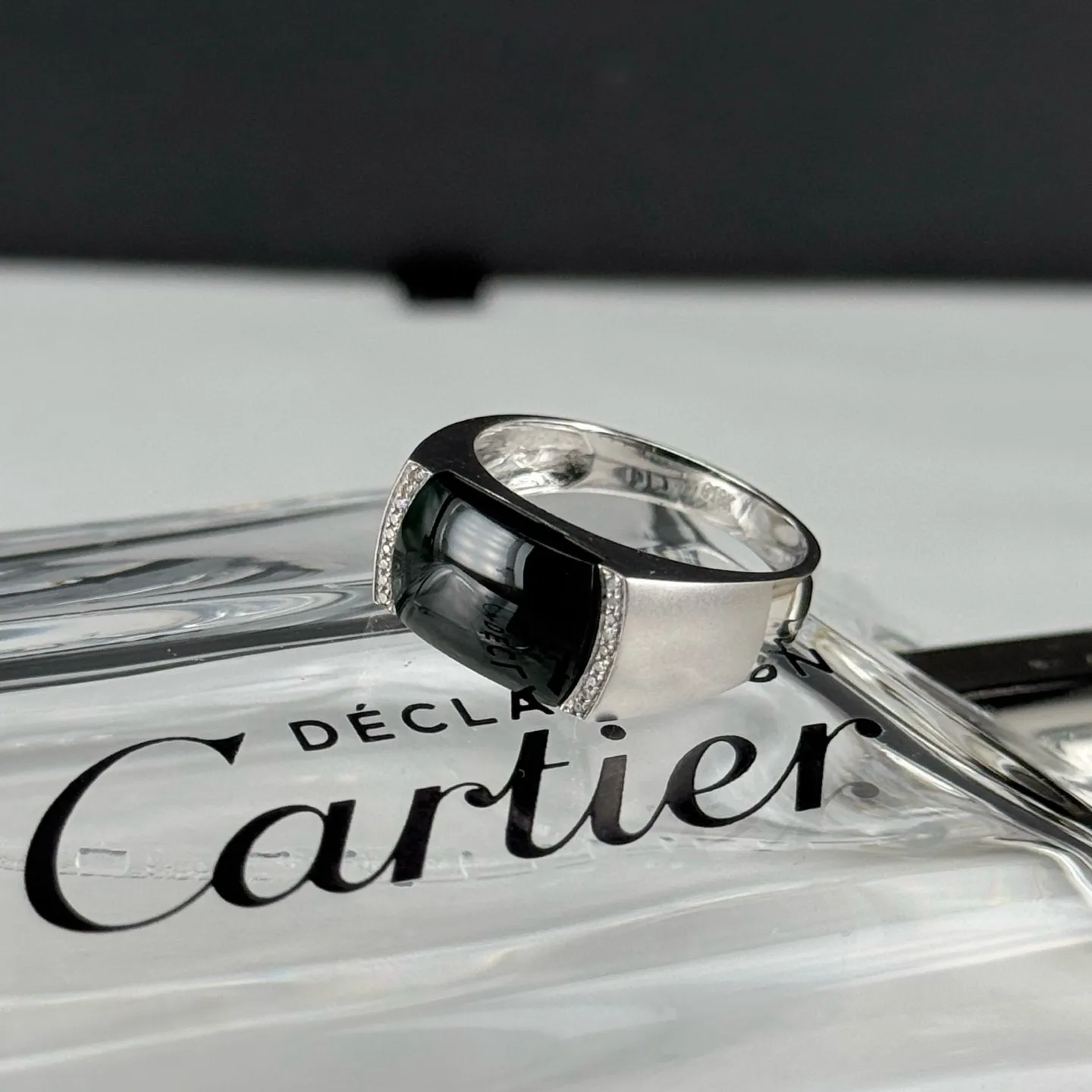 精品18k墨翠马鞍戒指 种好色正 黑度极好 打灯通透 油性十足 尺寸11.5