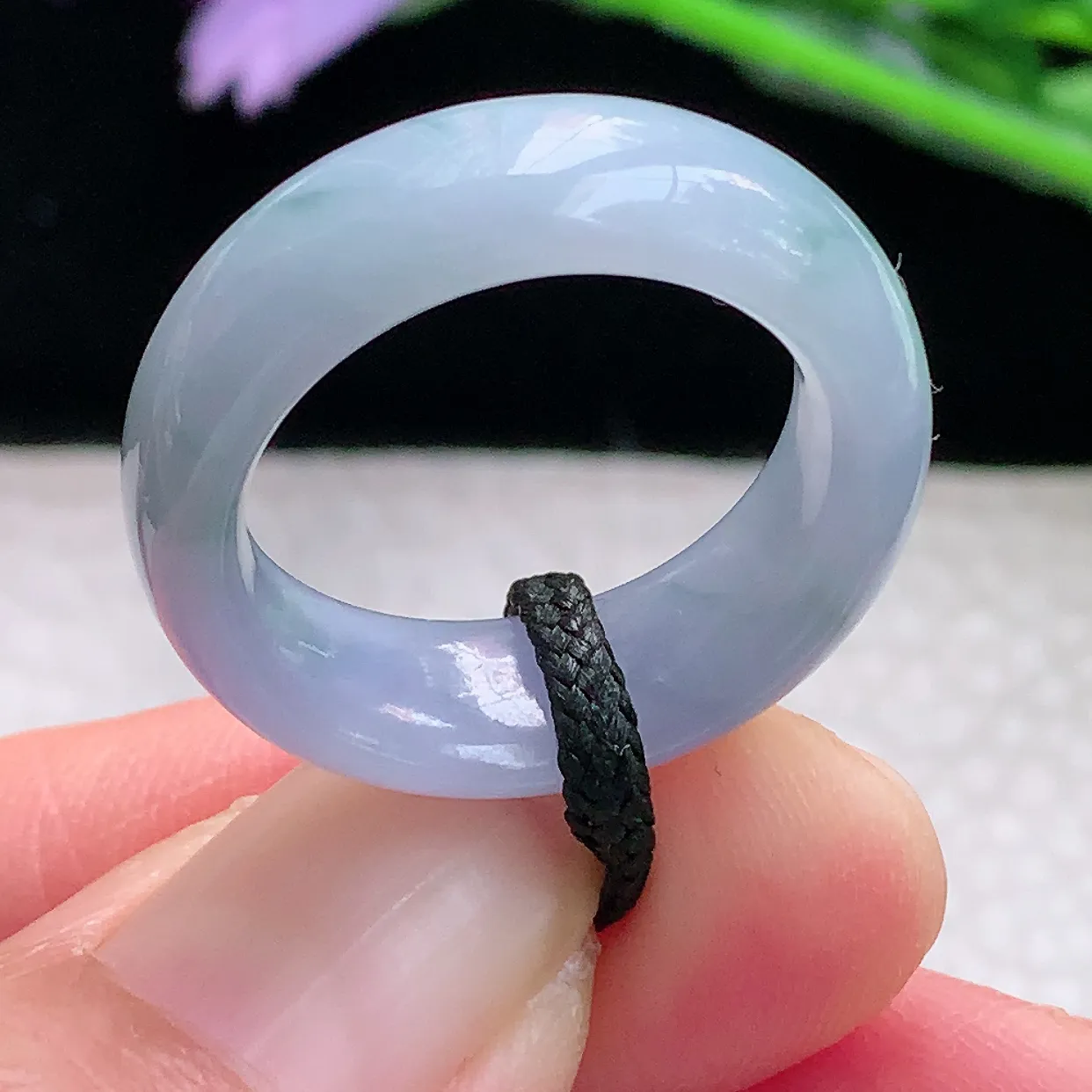 lz实拍19*7.5*4缅甸翡翠精雕紫罗兰19mm内径宽边指环 玉戒指