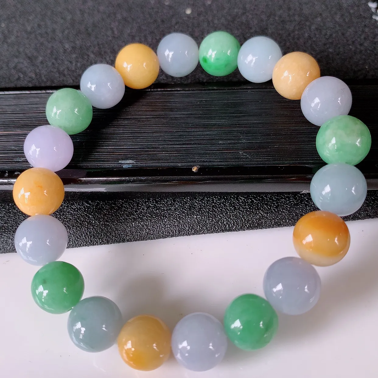 自然光实拍，冰润多宝翡翠手链，多彩翡翠手串，颜色丰富，料子细腻，高档大气， 自戴送礼佳品！#46.30取一尺寸10