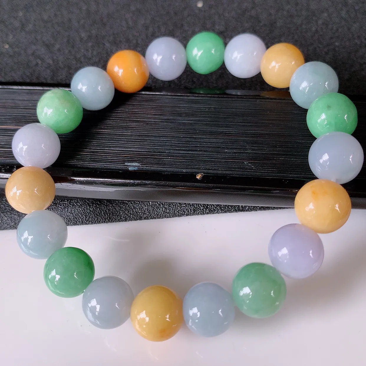 自然光实拍，冰润多宝翡翠手链，多彩翡翠手串，颜色丰富，料子细腻，高档大气， 自戴送礼佳品！#46.30取一尺寸10