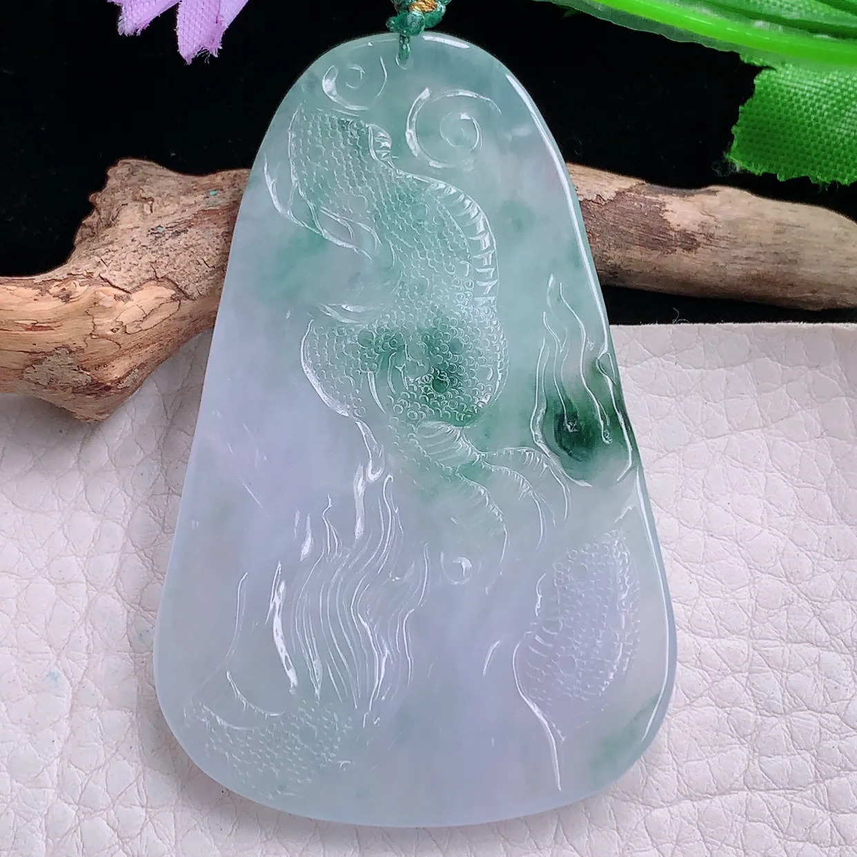 yn实拍66.6*42.5*5.5缅甸翡翠精雕御龙观音 玉观音玉项坠 玉挂件