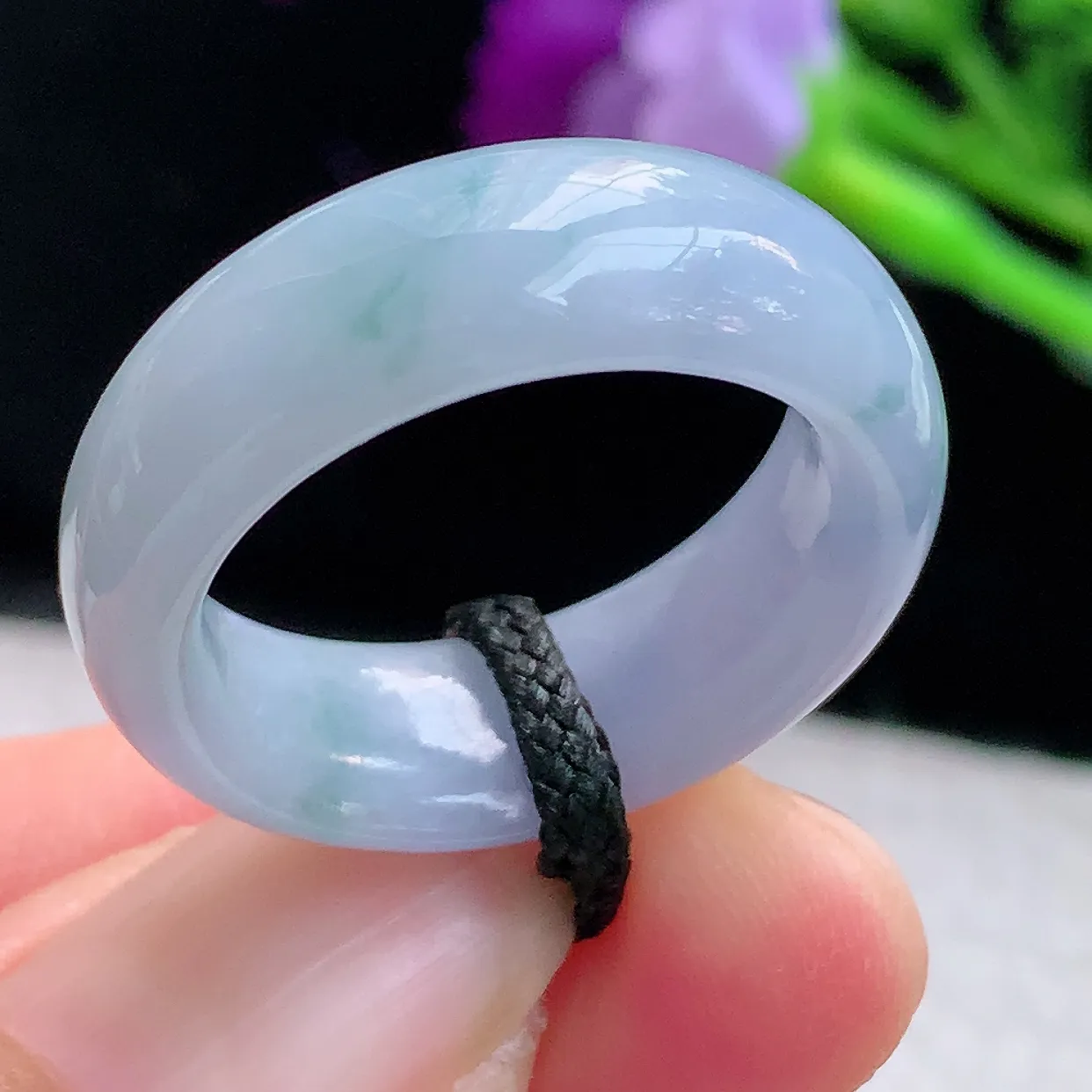 lz实拍19*7.5*4缅甸翡翠精雕紫罗兰19mm内径宽边指环 玉戒指