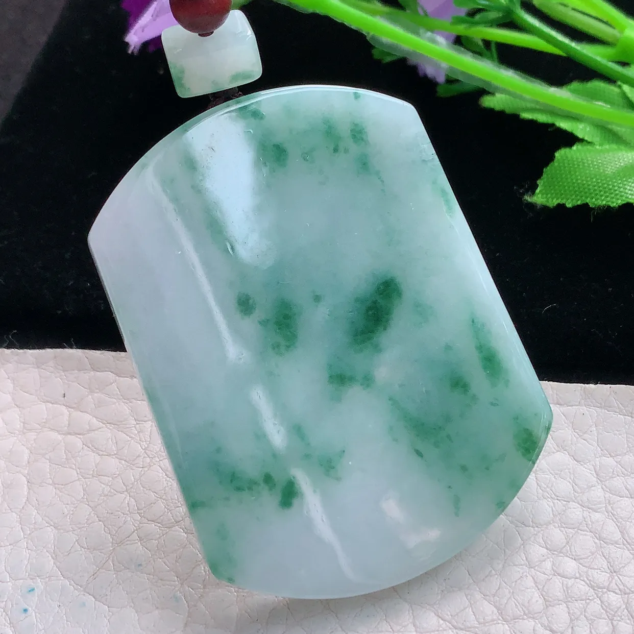 zen实拍54.5*41.2*6.3缅甸翡翠精雕飘花平安无事牌 素面牌玉项坠 玉挂件