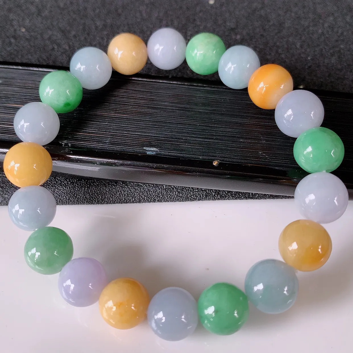 自然光实拍，冰润多宝翡翠手链，多彩翡翠手串，颜色丰富，料子细腻，高档大气， 自戴送礼佳品！#46.30取一尺寸10