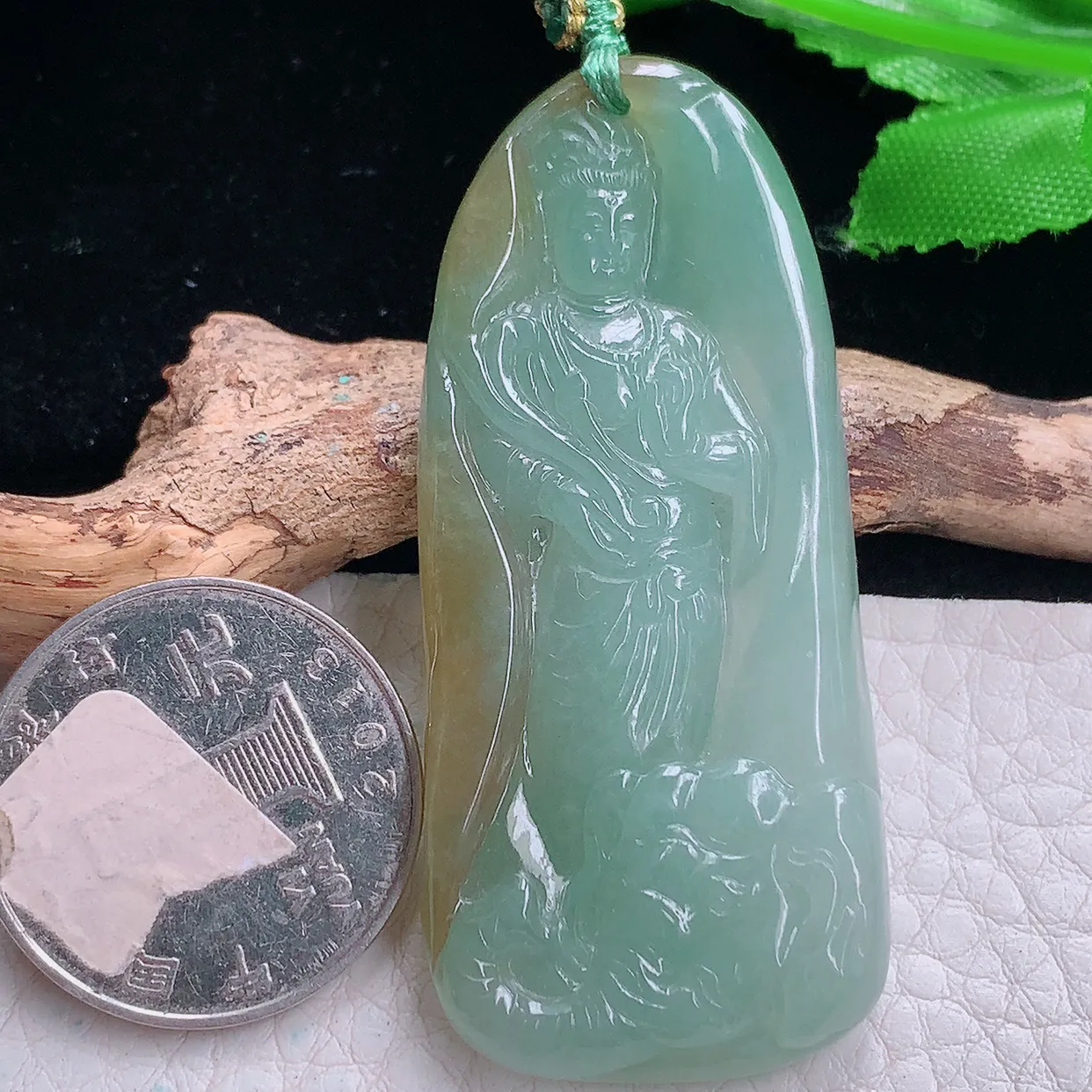 yn实拍57.8*26*5.8缅甸翡翠精雕冰双彩立体普贤菩萨 生肖守护神玉项坠 玉挂件