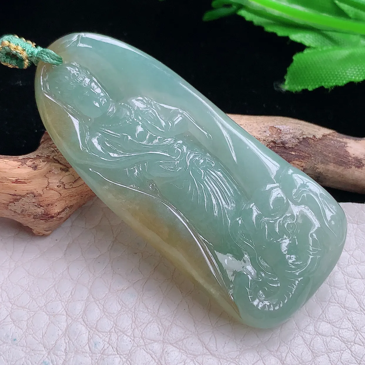 yn实拍57.8*26*5.8缅甸翡翠精雕冰双彩立体普贤菩萨 生肖守护神玉项坠 玉挂件