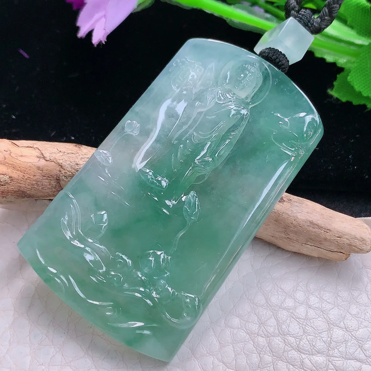 yl实拍56.5*34.2*5.3缅甸翡翠精雕冰晴山水佛祖 大日如来佛祖玉项坠 玉挂件