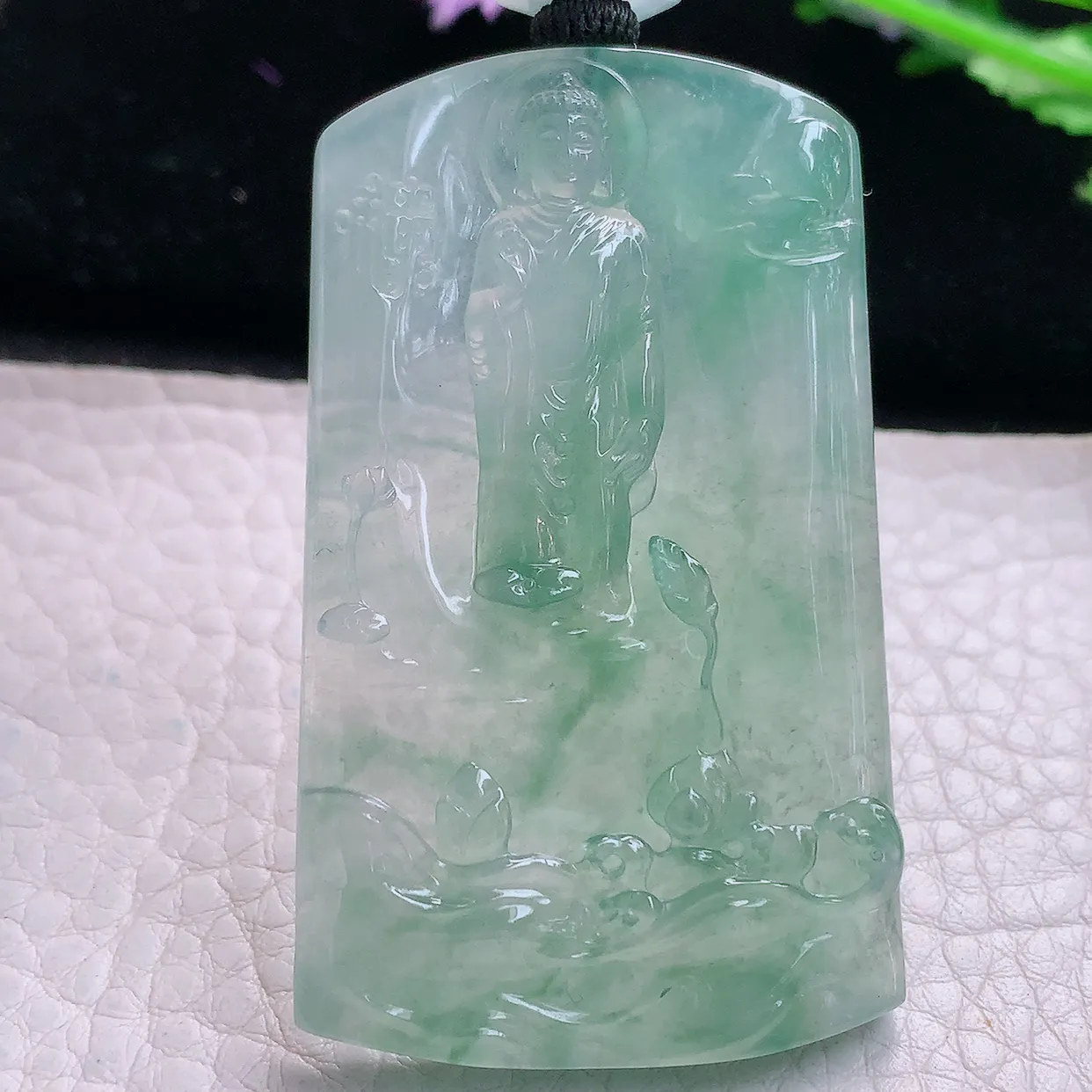 yl实拍56.5*34.2*5.3缅甸翡翠精雕冰晴山水佛祖 大日如来佛祖玉项坠 玉挂件