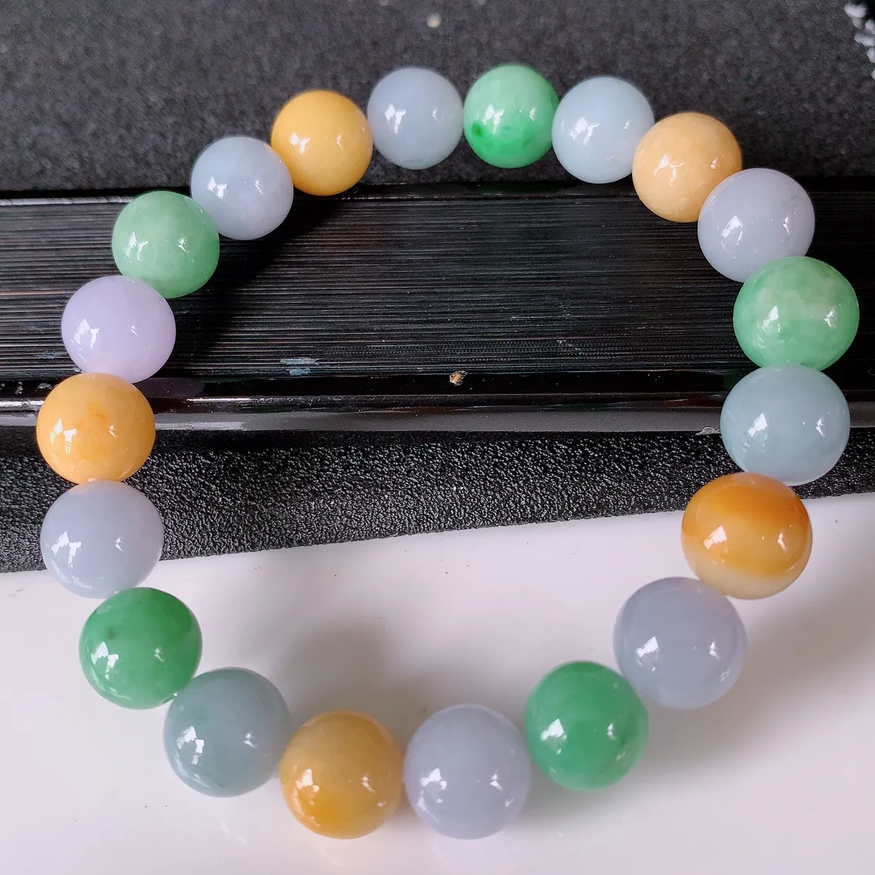 自然光实拍，冰润多宝翡翠手链，多彩翡翠手串，颜色丰富，料子细腻，高档大气， 自戴送礼佳品！#46.30取一尺寸10