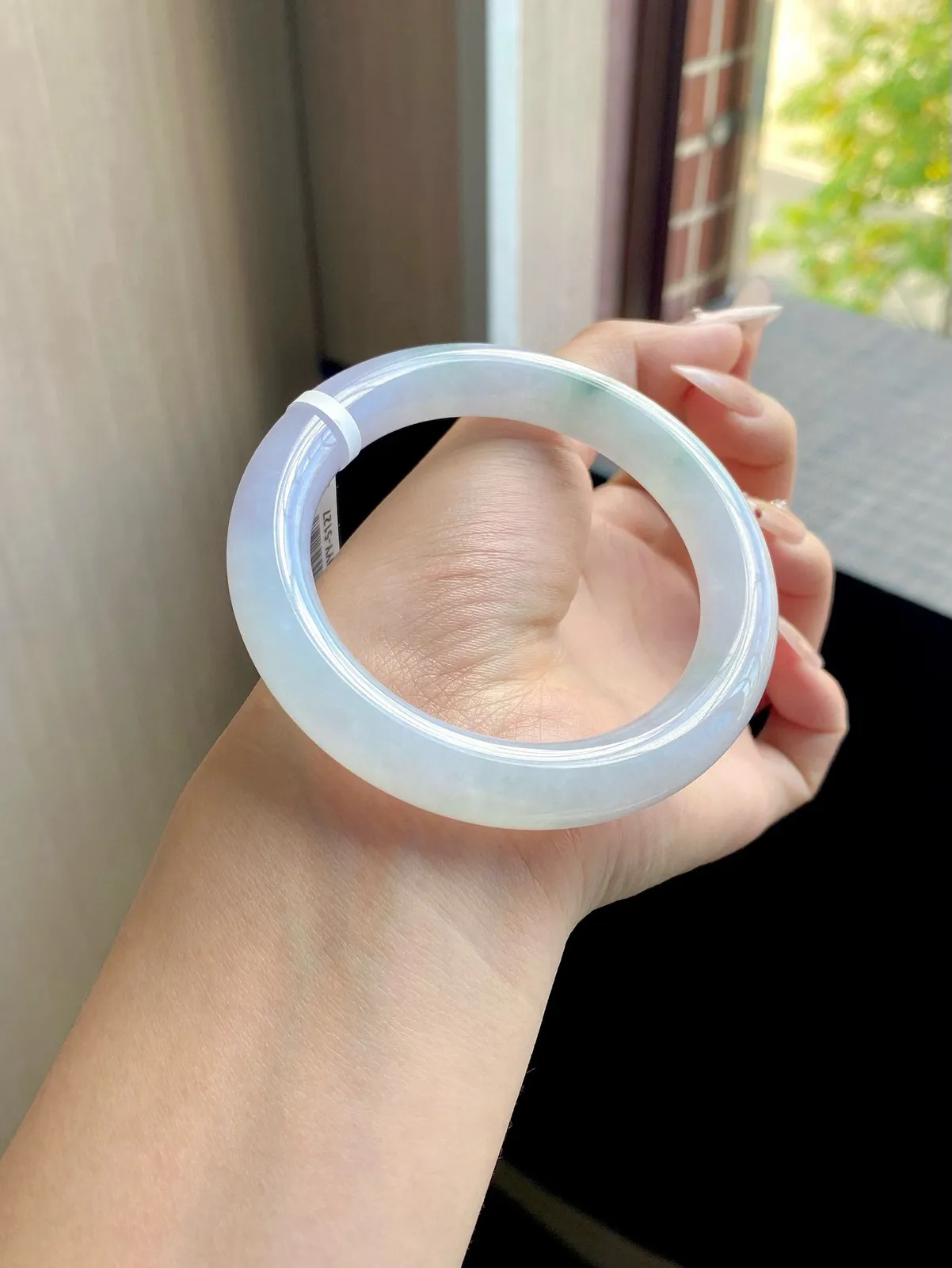 圆镯57圈口，翡翠冰糯种绿飘花手镯