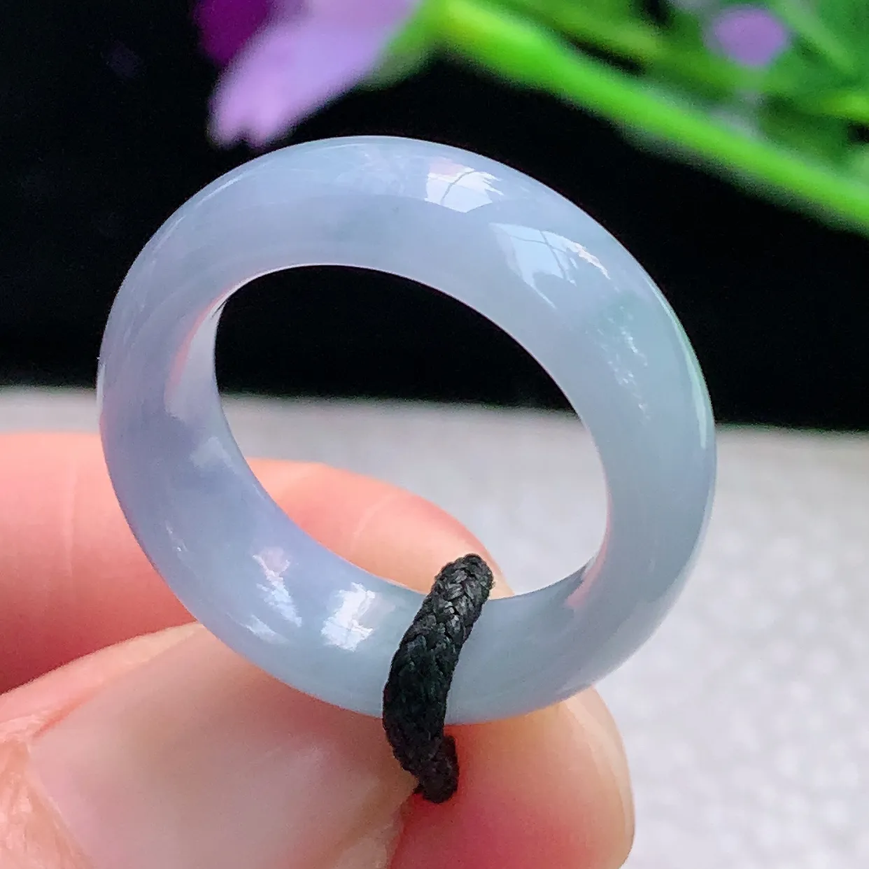 lz实拍19*7.5*4缅甸翡翠精雕紫罗兰19mm内径宽边指环 玉戒指