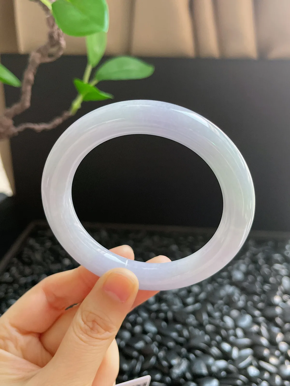 圆镯56.5圈口，翡翠糯化种春带彩手镯