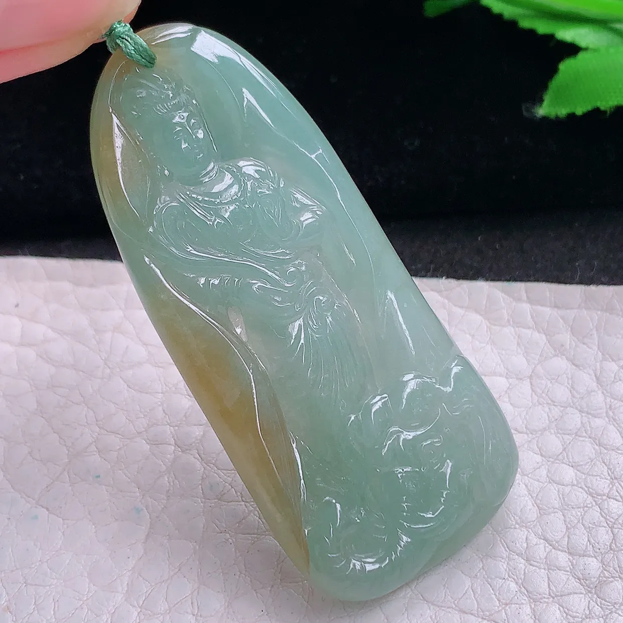 yn实拍57.8*26*5.8缅甸翡翠精雕冰双彩立体普贤菩萨 生肖守护神玉项坠 玉挂件