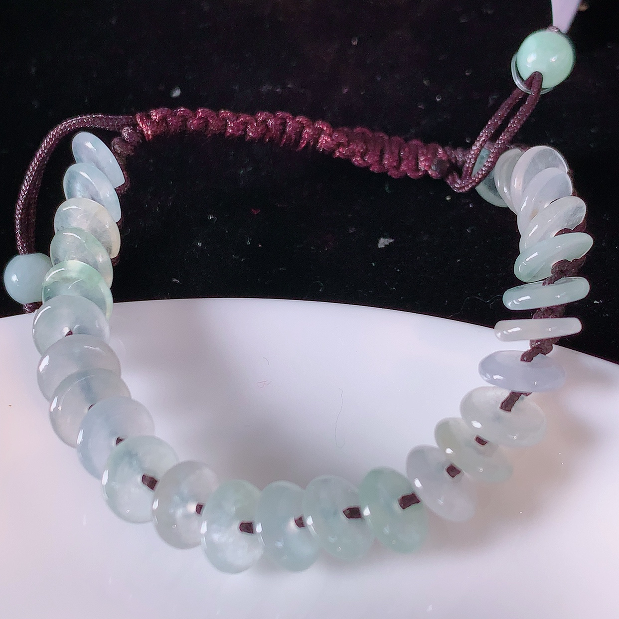 自然光实拍，冰种翡翠平安扣手串手链，种老水足，冰清玉润  颜色漂亮  #49.2取一尺寸6.8