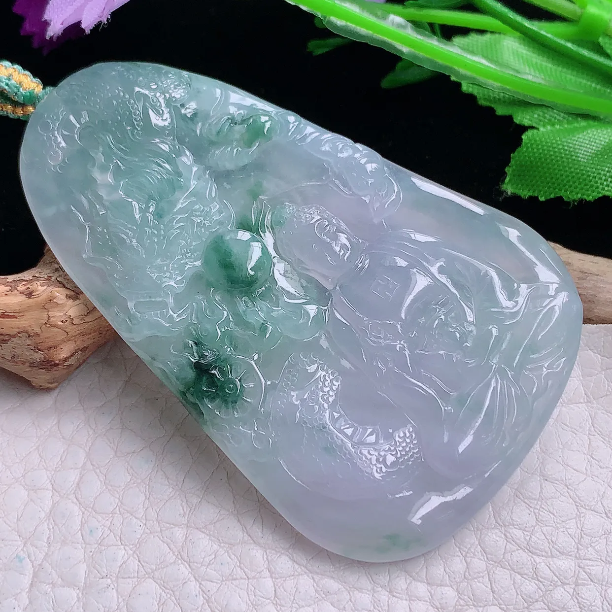 yn实拍66.6*42.5*5.5缅甸翡翠精雕御龙观音 玉观音玉项坠 玉挂件