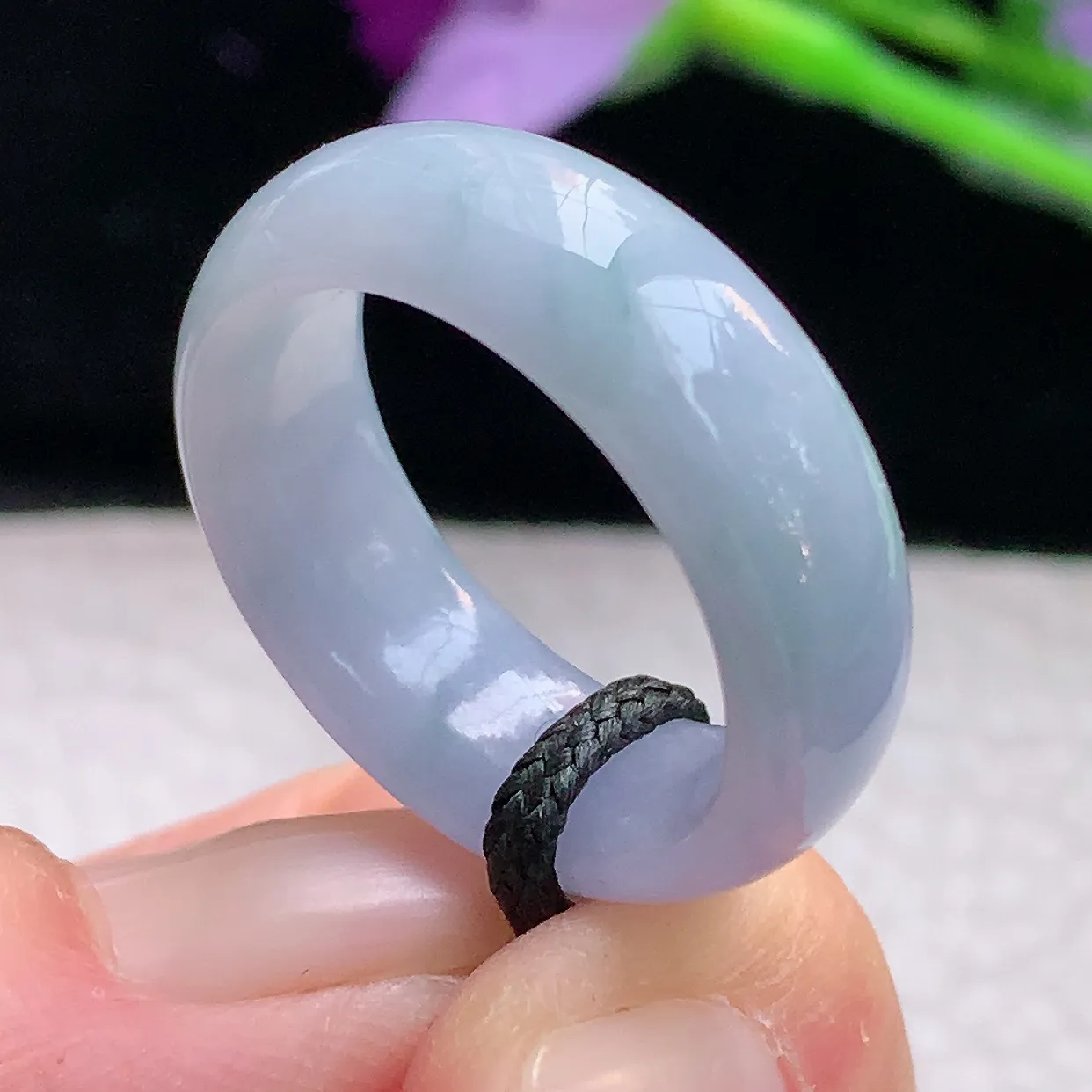 lz实拍19*7.5*4缅甸翡翠精雕紫罗兰19mm内径宽边指环 玉戒指