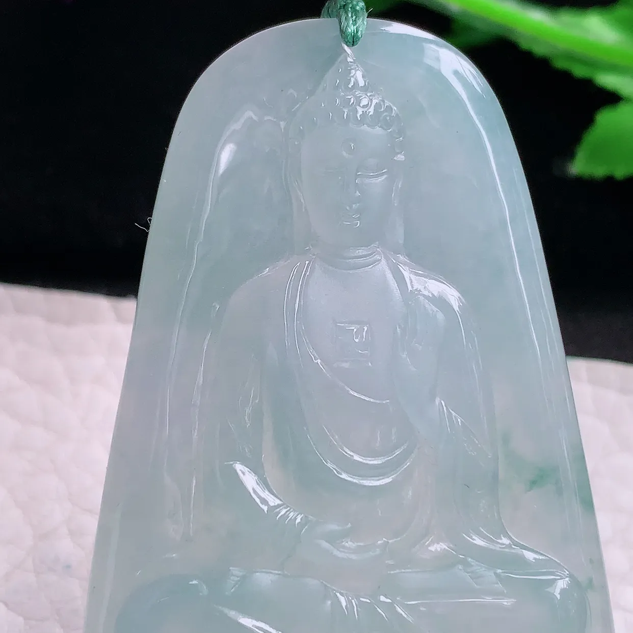 yn实拍65.8*38.3*5.6缅甸翡翠精雕晴水蓝韵大日如来玉项坠 玉挂件