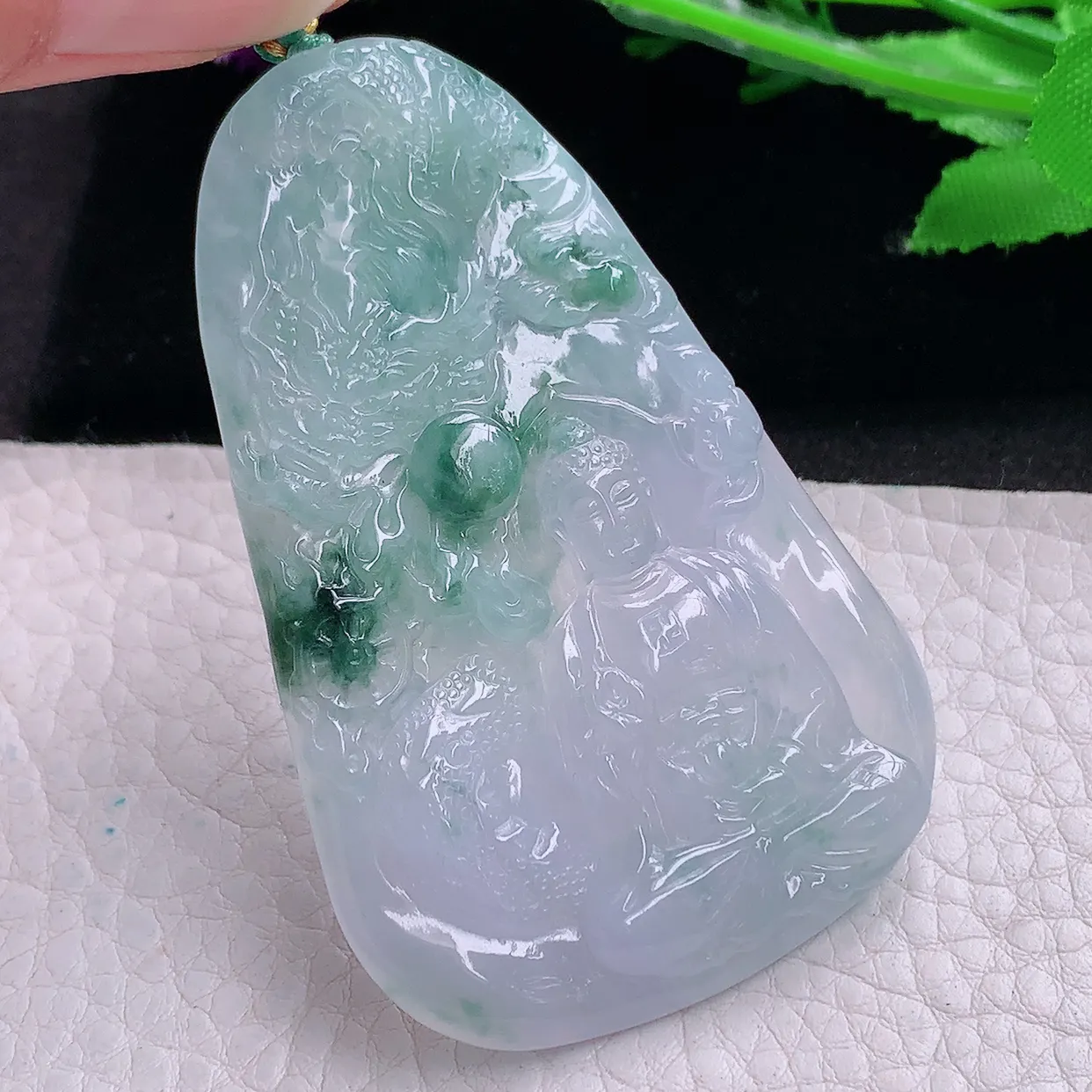 yn实拍66.6*42.5*5.5缅甸翡翠精雕御龙观音 玉观音玉项坠 玉挂件