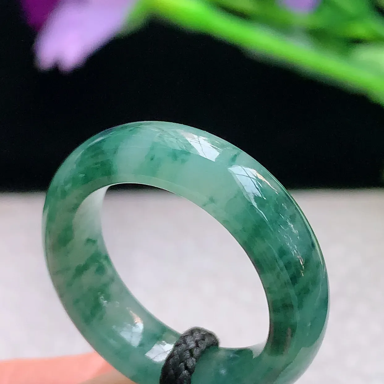 lz实拍17.8*6.2*4缅甸翡翠精雕冰飘花17.8mm内径指环 玉戒指