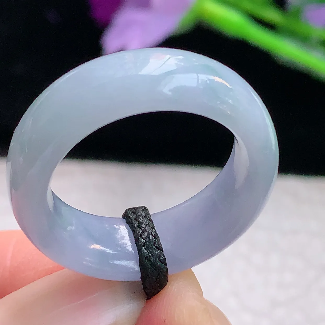 lz实拍19*7.5*4缅甸翡翠精雕紫罗兰19mm内径宽边指环 玉戒指