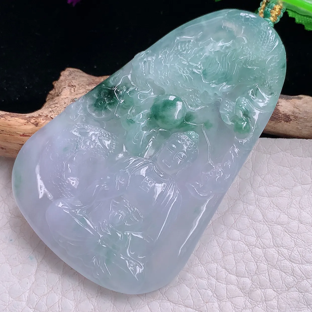 yn实拍66.6*42.5*5.5缅甸翡翠精雕御龙观音 玉观音玉项坠 玉挂件