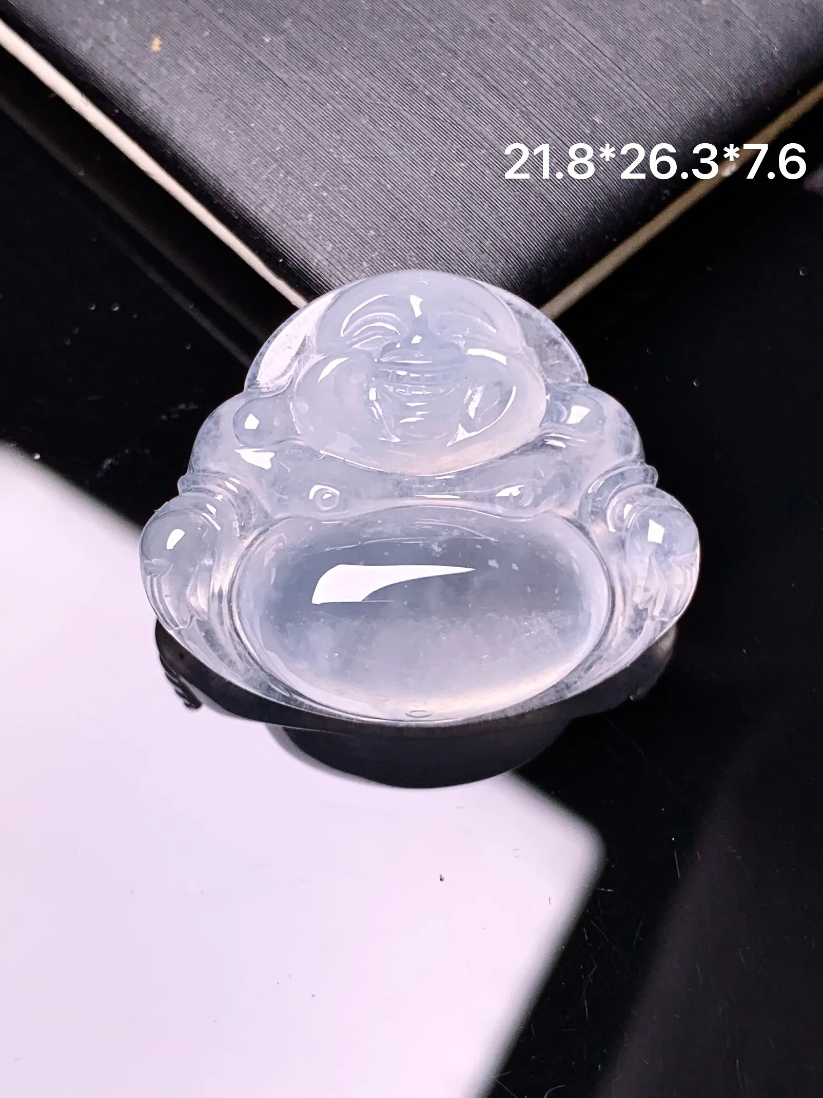 冰种佛公吊坠 玉质细腻 色泽清新艳丽 整体尺寸21.8*26.3*7.6