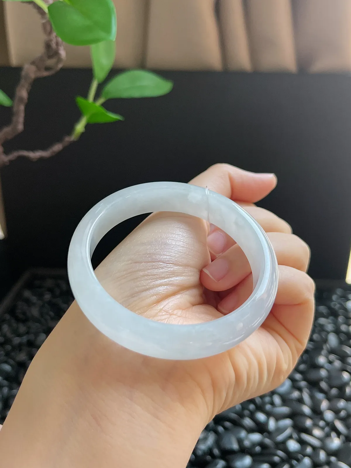 正圈52圈口，翡翠冰糯种白色手镯