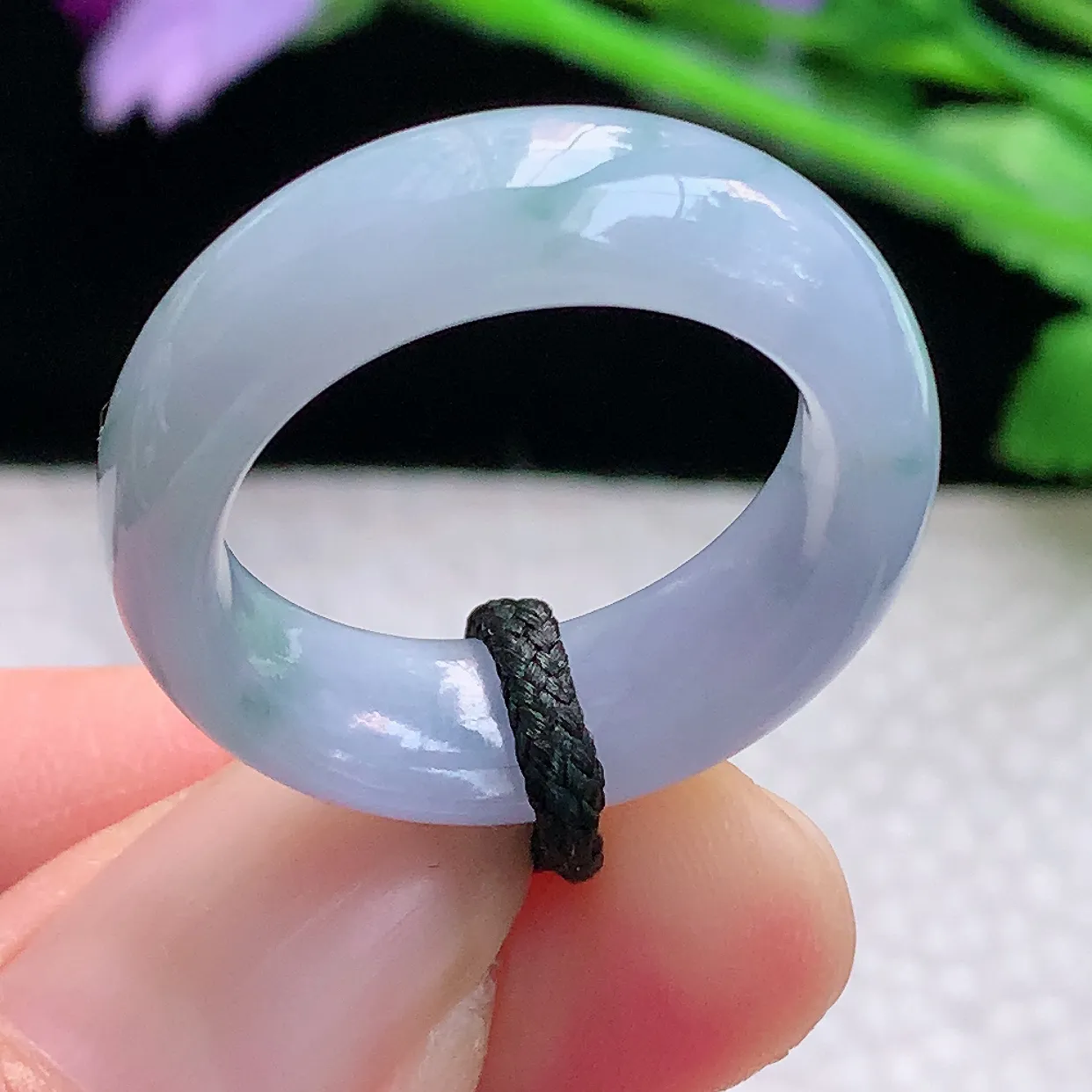 lz实拍19*7.5*4缅甸翡翠精雕紫罗兰19mm内径宽边指环 玉戒指