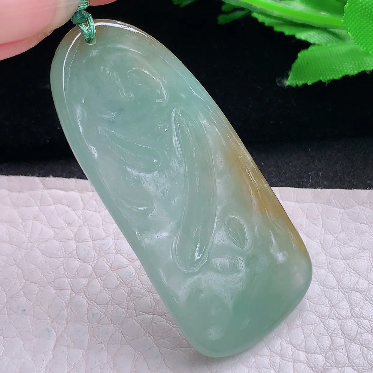 yn实拍57.8*26*5.8缅甸翡翠精雕冰双彩立体普贤菩萨 生肖守护神玉项坠 玉挂件