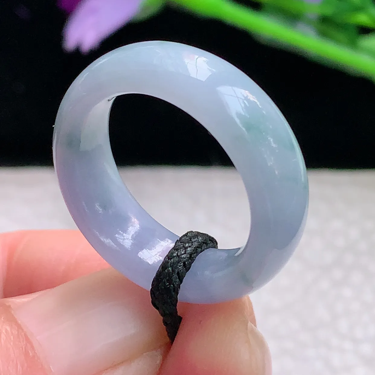 lz实拍19*7.5*4缅甸翡翠精雕紫罗兰19mm内径宽边指环 玉戒指