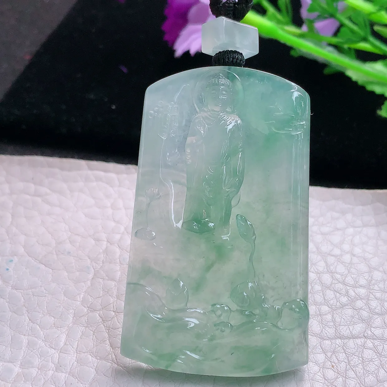 yl实拍56.5*34.2*5.3缅甸翡翠精雕冰晴山水佛祖 大日如来佛祖玉项坠 玉挂件