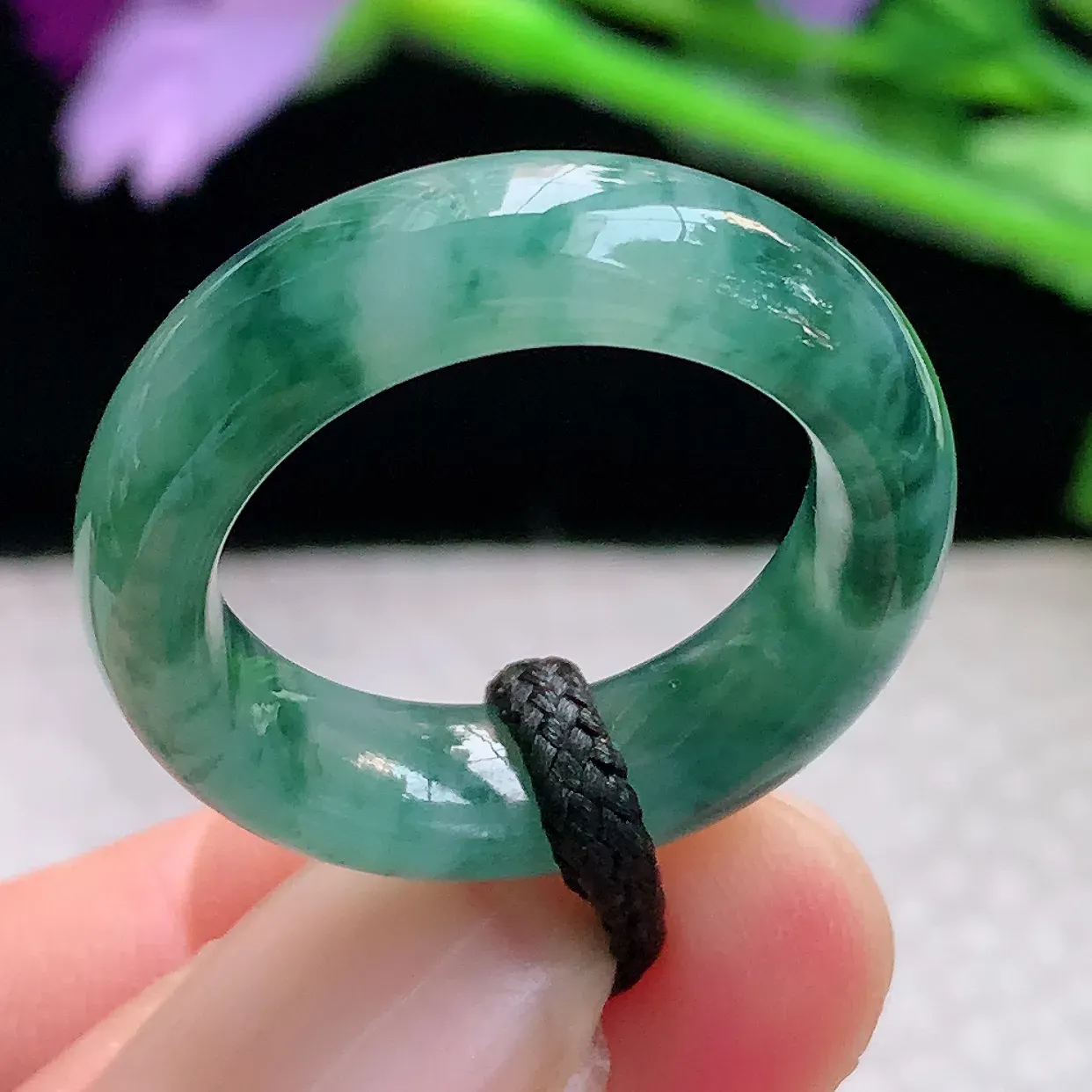 lz实拍17.8*6.2*4缅甸翡翠精雕冰飘花17.8mm内径指环 玉戒指