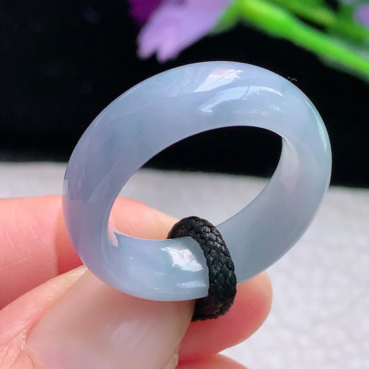 lz实拍19*7.5*4缅甸翡翠精雕紫罗兰19mm内径宽边指环 玉戒指