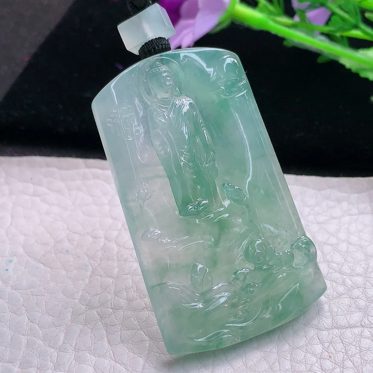 yl实拍56.5*34.2*5.3缅甸翡翠精雕冰晴山水佛祖 大日如来佛祖玉项坠 玉挂件