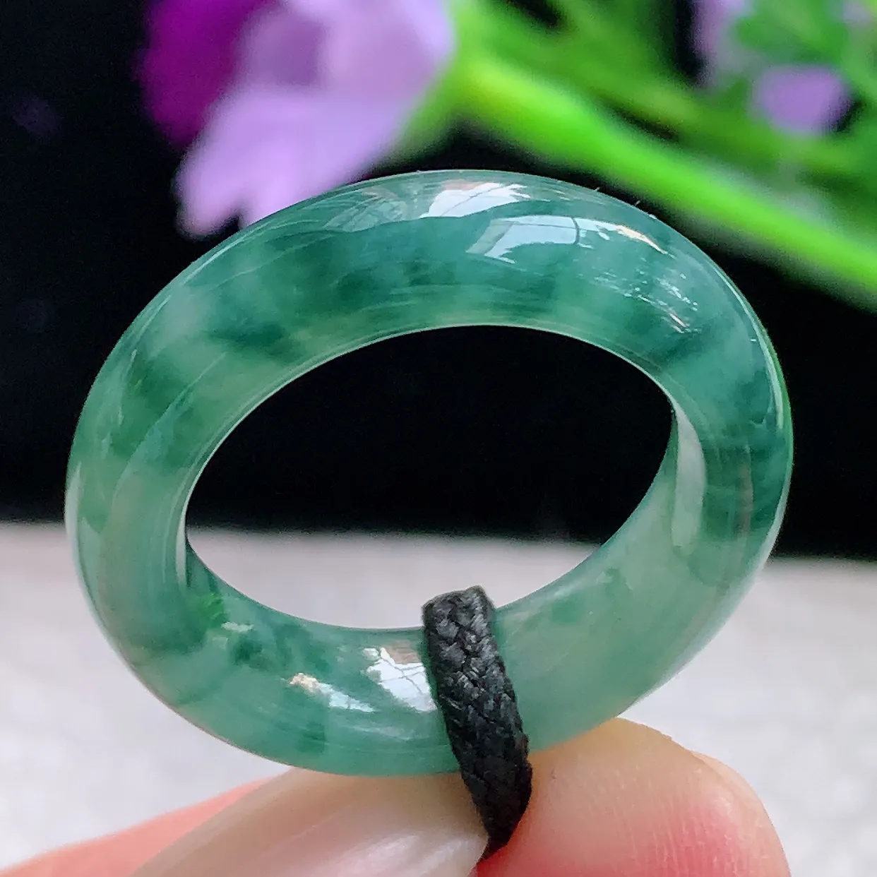 lz实拍17.8*6.2*4缅甸翡翠精雕冰飘花17.8mm内径指环 玉戒指