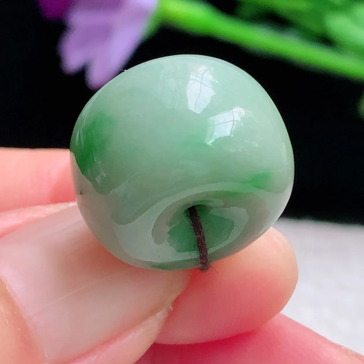 py实拍18.8*12.8缅甸翡翠精雕辣绿路路通 转运珠吊坠 财运亨通玉项坠 玉挂件