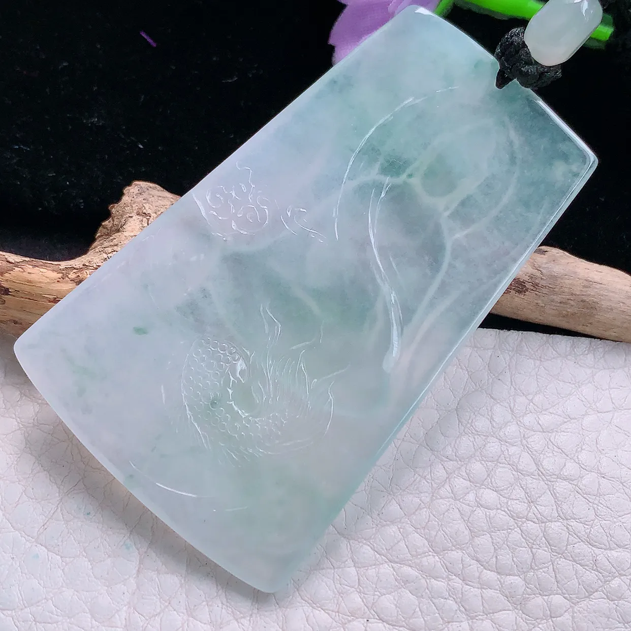 yl实拍67.8*41.9*5缅甸翡翠精雕冰润御龙观音 玉观音玉项坠 玉挂件