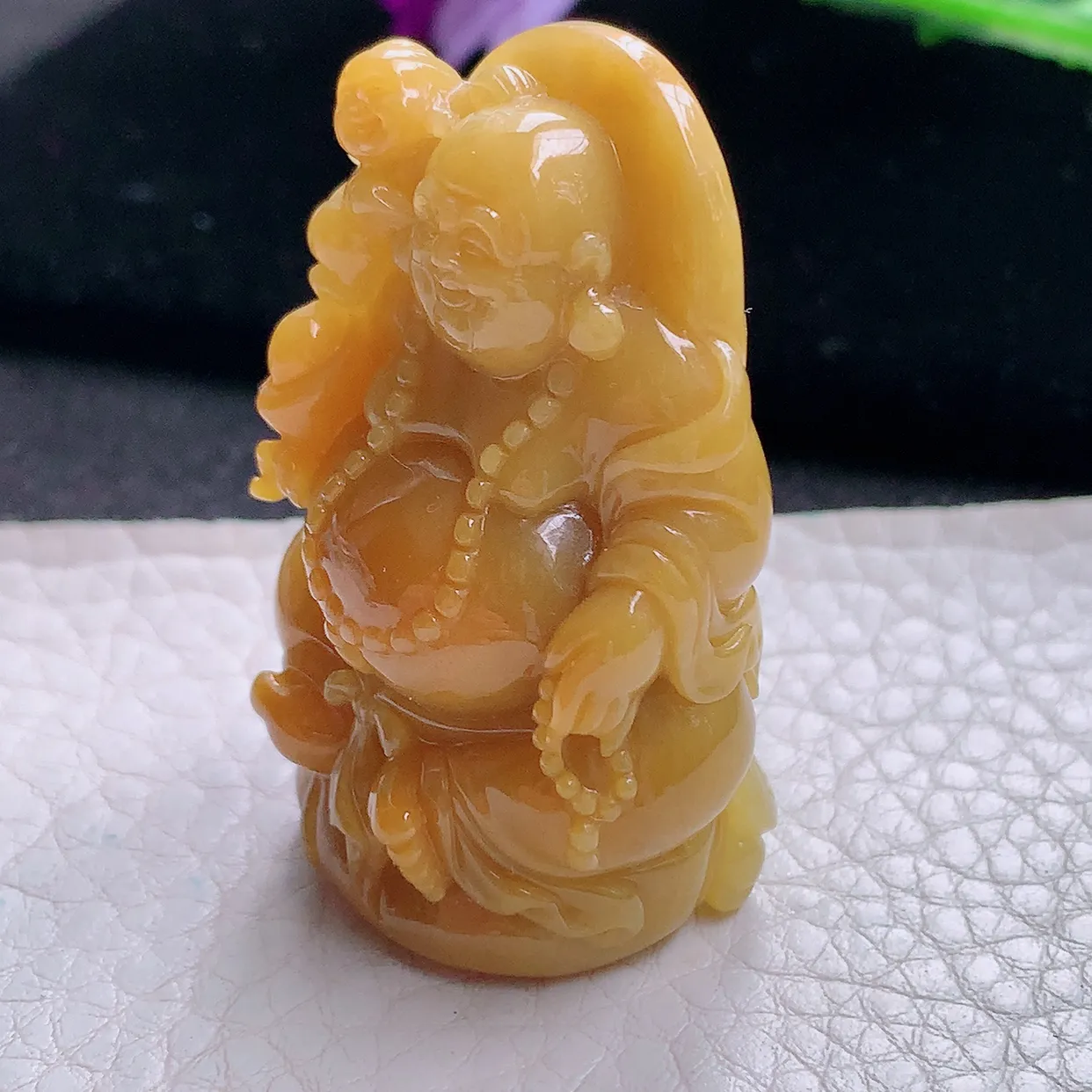 lz实拍45.2*30.3*23.3缅甸翡翠精雕黄翡立体尼勒佛 福上加福玉项坠 玉挂件